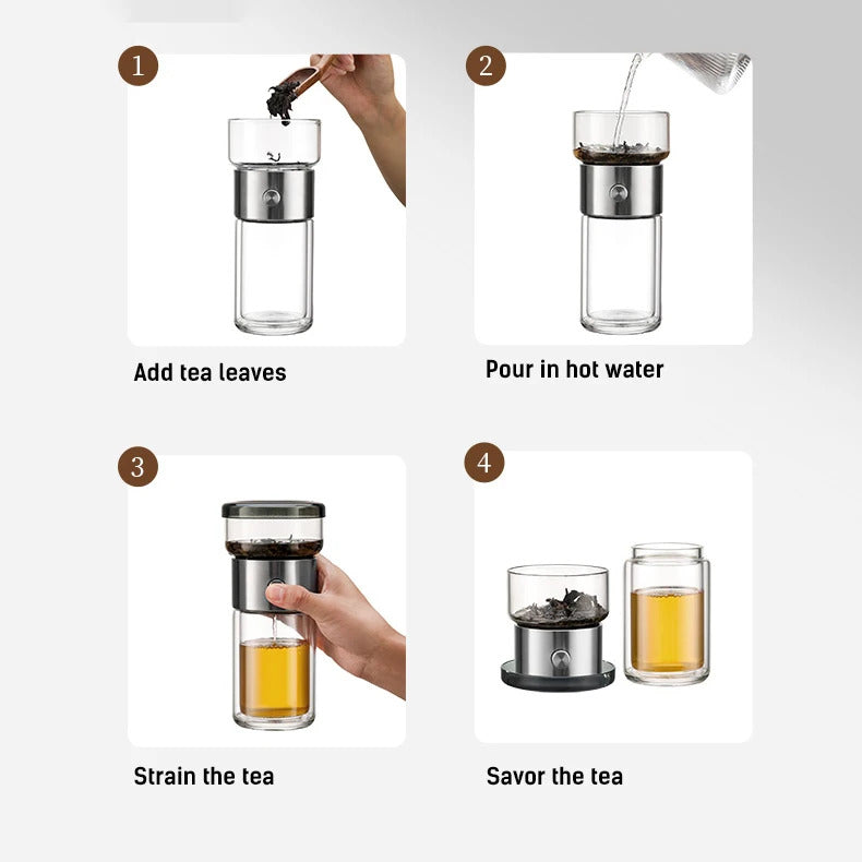 Heat-Resistant Glass Teacup, Teapot, Modular Tea Infuser, Portable Travel Tea Set with Carry Case, 270ml