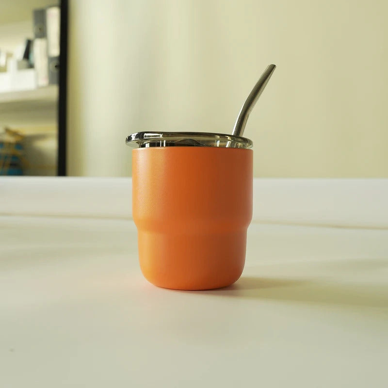 304 Stainless Steel Double-Wall Vacuum Insulated Cup, Coffee Mug, Yerba Mate Cup with Straw, 255ml