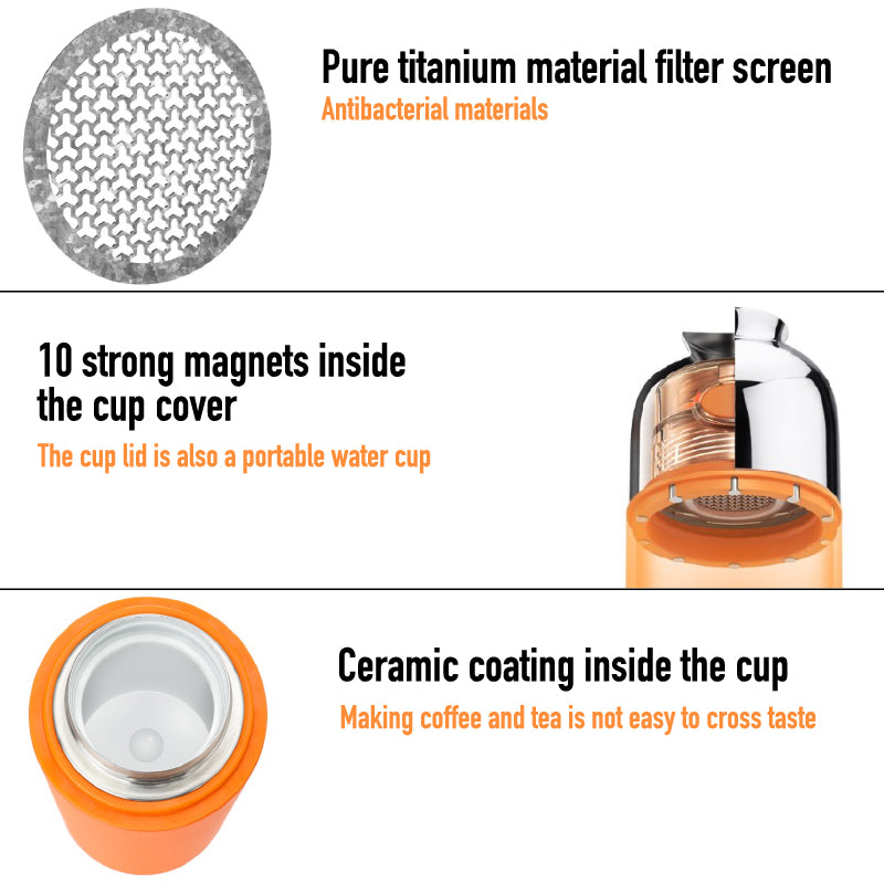 Samadoyo double-layer stainless steel vacuum insulated cup, tea brewing cup with filter screen, portable water cup 400ML