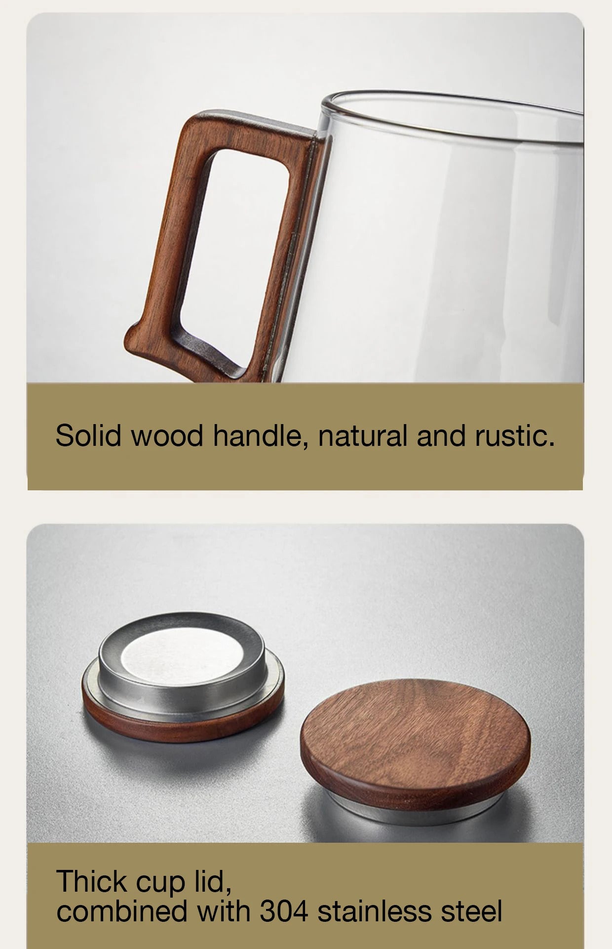 High quality heat-resistant glass teapot with glass filter cup, high-end solid wood lid, 550ml