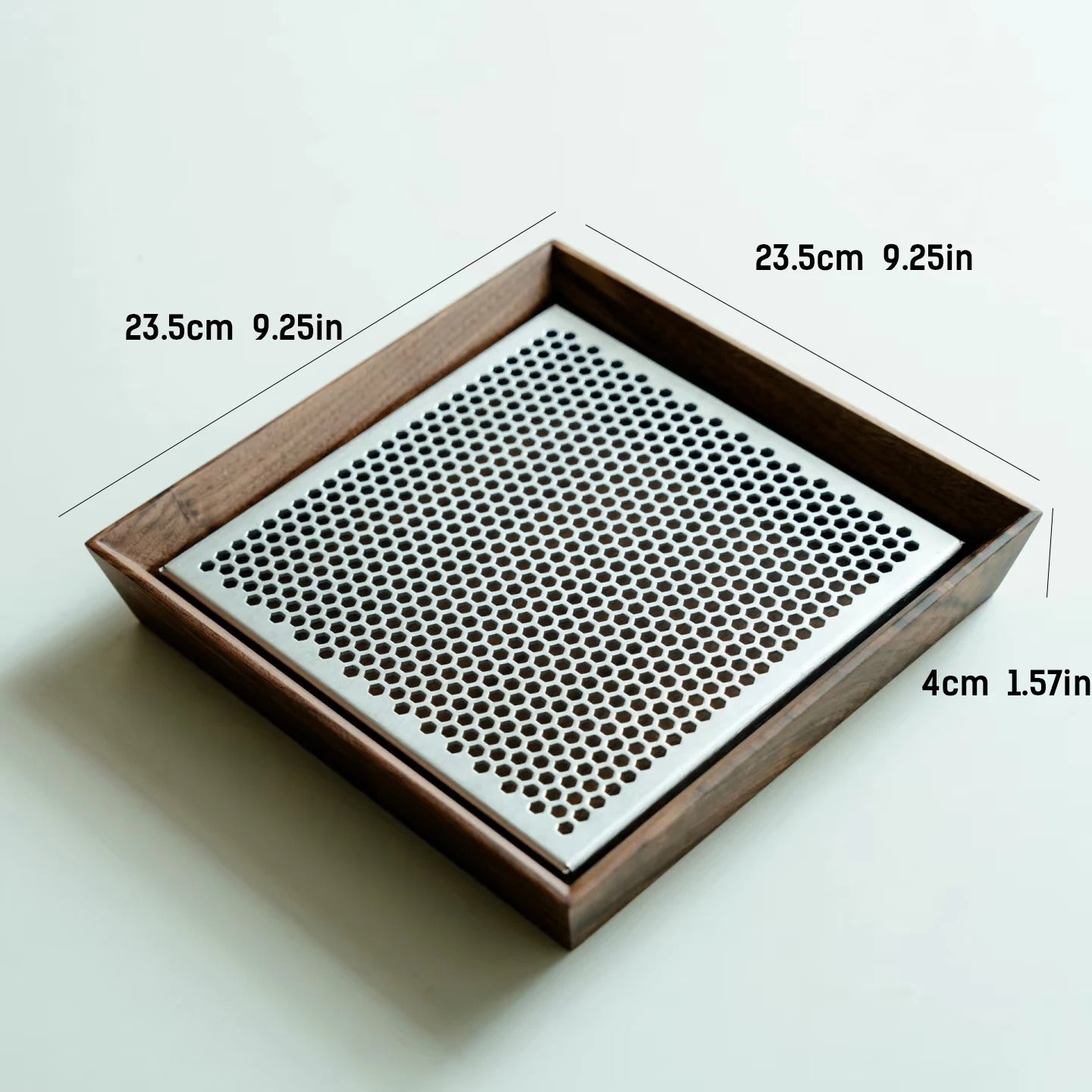 Premium Walnut Water-Catch Tea Tray, Solid Wood + Aluminum Alloy Base, 4 Sizes Available