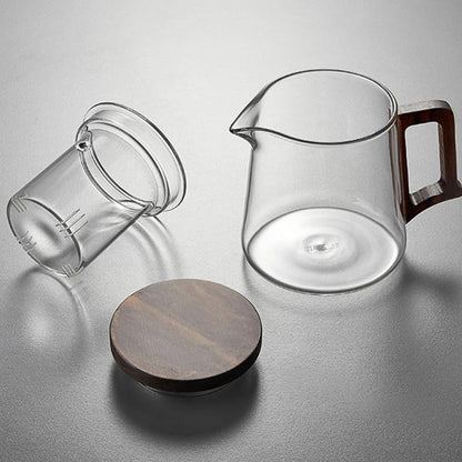 High quality heat-resistant glass teapot with glass filter cup, high-end solid wood lid, 550ml