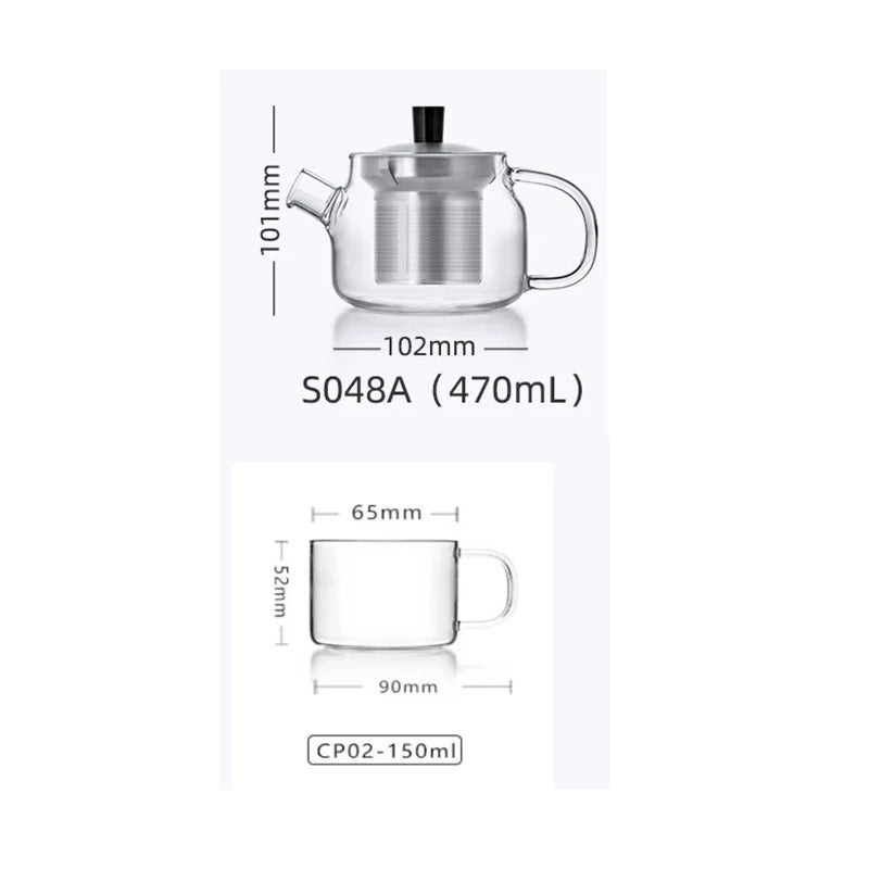Samadoyo One Teapot & Four Cups Set, Heat-Resistant Glass Teapot Set, Loose Leaf Tea Infuser Teapot + Teacup Combination, 470ml