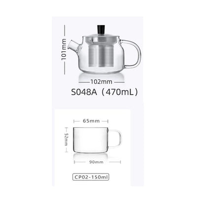 Samadoyo One Teapot & Four Cups Set, Heat-Resistant Glass Teapot Set, Loose Leaf Tea Infuser Teapot + Teacup Combination, 470ml