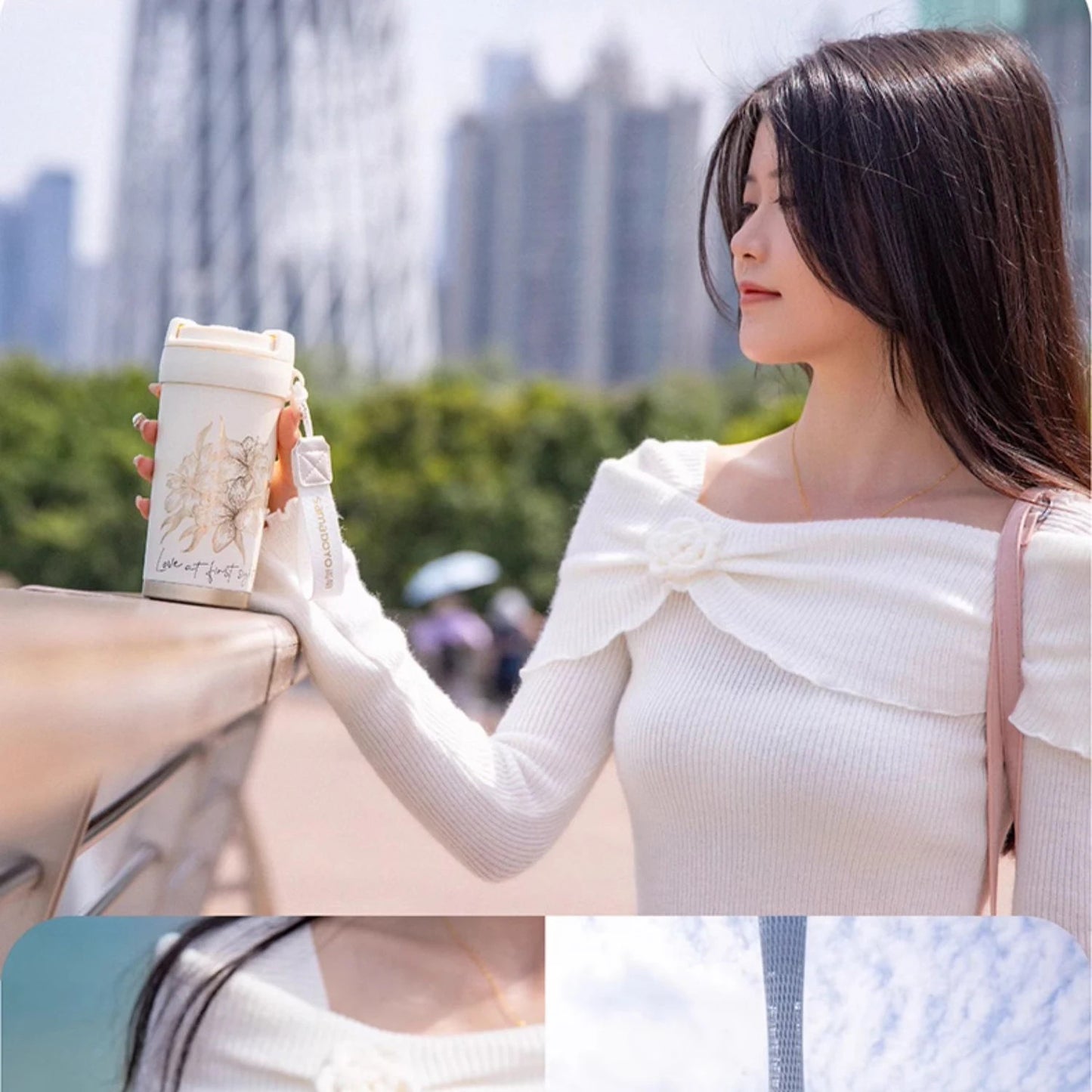 Samadoyo- Titanium silver coated inner wall, insulated cup, portable cup, coffee cup, tea cup with filter screen, 500ml