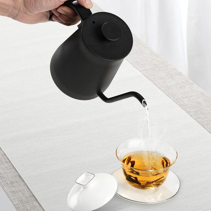 SAMADOYO 304 Edelstahl Manuelles Übergießen Handtropfkanne mit langer Öffnung Schwarzer Kaffeekessel mit Deckel für Hotelreisen 