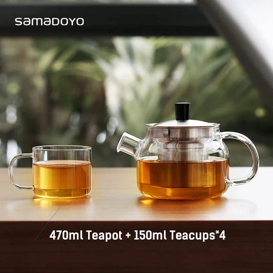 Samadoyo One Teapot & Four Cups Set, Heat-Resistant Glass Teapot Set, Loose Leaf Tea Infuser Teapot + Teacup Combination, 470ml