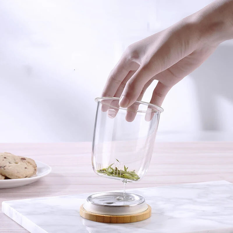 SAMADOYO Hitzebeständige Glas-Teezubereitungstasse, Tee-Wasser-Trennband, Gefilterte Blumenteetasse, Home-Office mit Abdeckband 