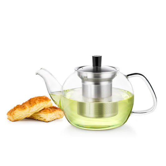 Samadoyo High Borosilicate Heat Resistant Glass Tea Pot Round Long Mouth Filtered Tea Pot 900ml