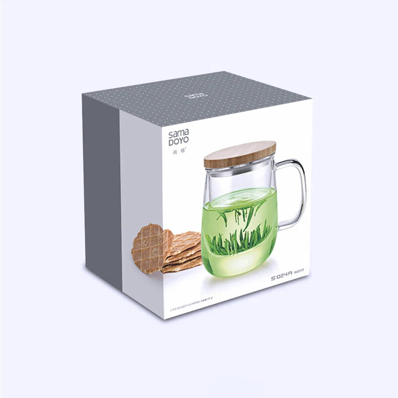 SAMADOYO Hitzebeständige Glas-Teezubereitungstasse, Tee-Wasser-Trennband, Gefilterte Blumenteetasse, Home-Office mit Abdeckband 