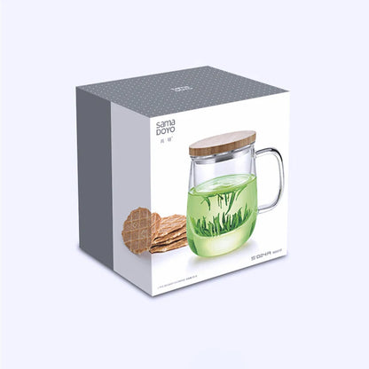 SAMADOYO Hitzebeständige Glas-Teezubereitungstasse, Tee-Wasser-Trennband, Gefilterte Blumenteetasse, Home-Office mit Abdeckband 