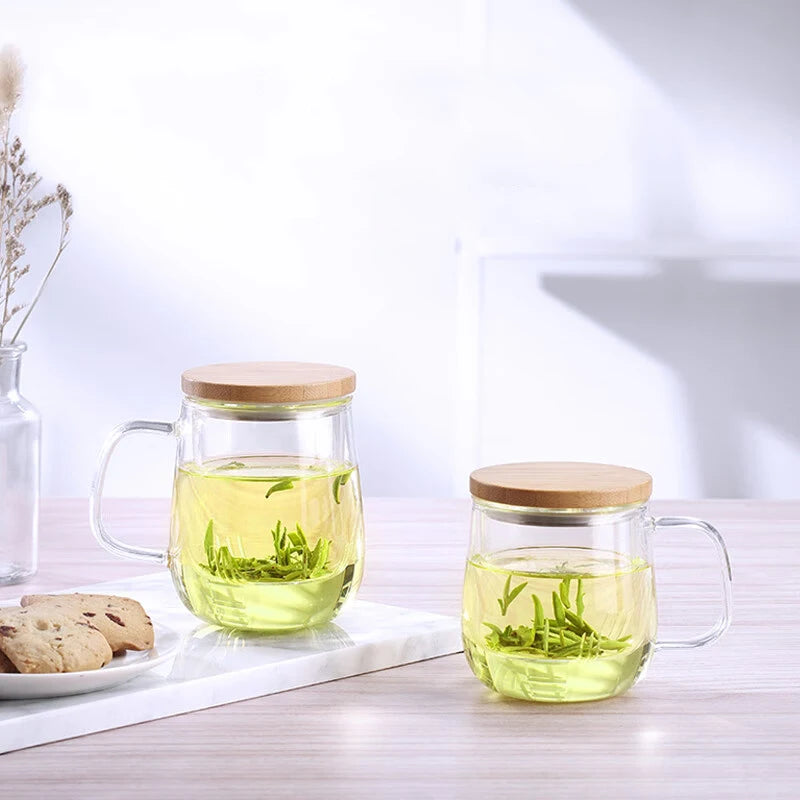 SAMADOYO Hitzebeständige Glas-Teezubereitungstasse, Tee-Wasser-Trennband, Gefilterte Blumenteetasse, Home-Office mit Abdeckband 